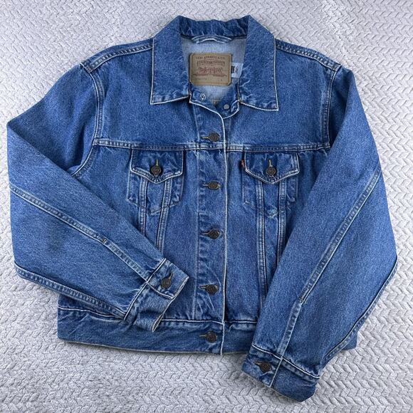 Vintage Levis Trucker Jacket Womens Large Denim Cropped Y2K 2001 Biker Grunge - Picture 2 of 16